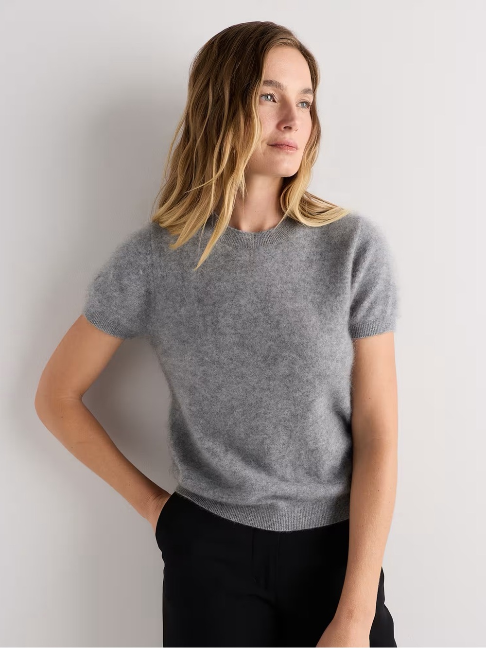 Quince Women's Brushed Cashmere Tee Heather Grey Small